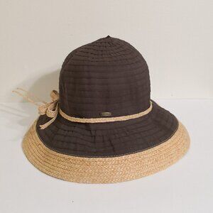 NEW Scala Raffia Summer Hat Brown 4" Brim Ribbon‎ Adjustable Inside Opening 7.5"